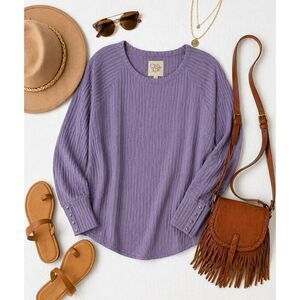 Chaser Lavender Waffle Knit Long Sleeve Top Button Cuff Casual Cozy Large